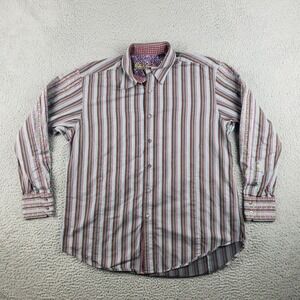 Robert Graham Dress Shirt Mens Large Maroon Stripe Button Long Sleeve Flip Cuff